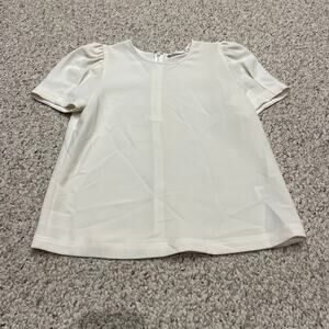 ALC Crew Neck Puff Sleeve Blouse Sz 2 Cream Basic Career Casual Normcore